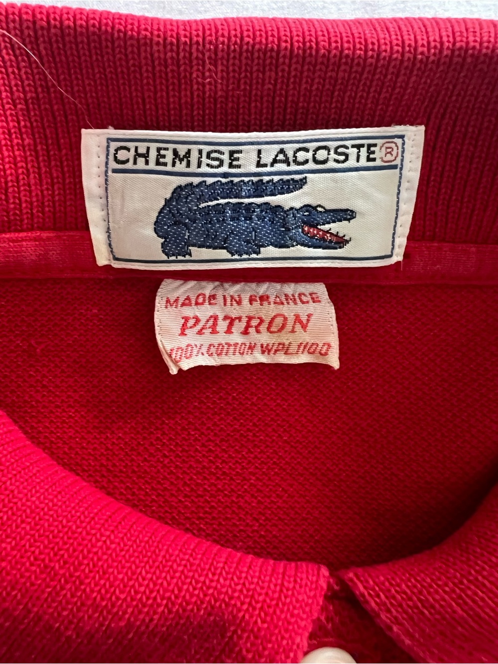 Vintage 1970’s Lacoste Bright Red Polo with Embroidered Crocodile and long tail - Picture 2 of 6